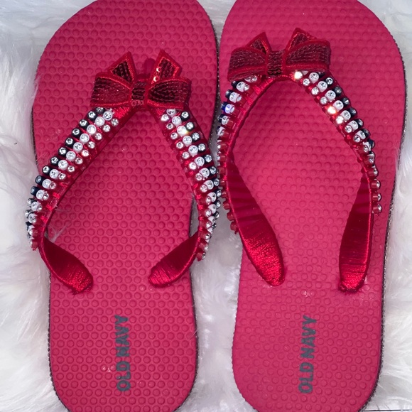 Childrens Old Navy| Red White Blue Crystal Flip Flops/Sandals Sz 12/13| Memorial - Picture 15 of 16